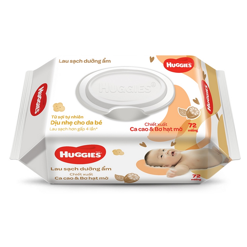 Combo 2 gói Khăn giấy ướt cho trẻ sơ sinh HUGGIES (Gói 72 tờ) - Chiết xuất Cao cao & Bơ hạt mỡ