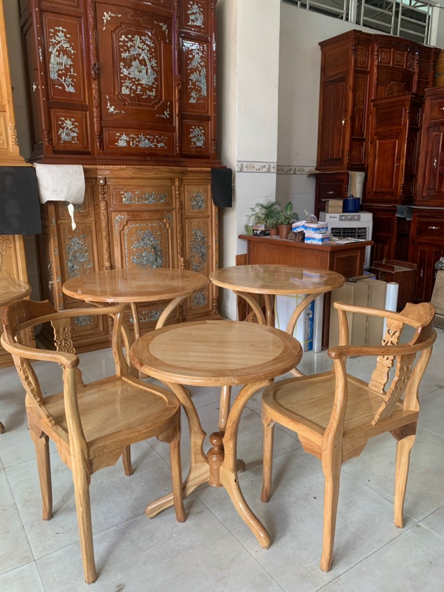 Bàn tròn cafe gỗ gõ 2 ghế