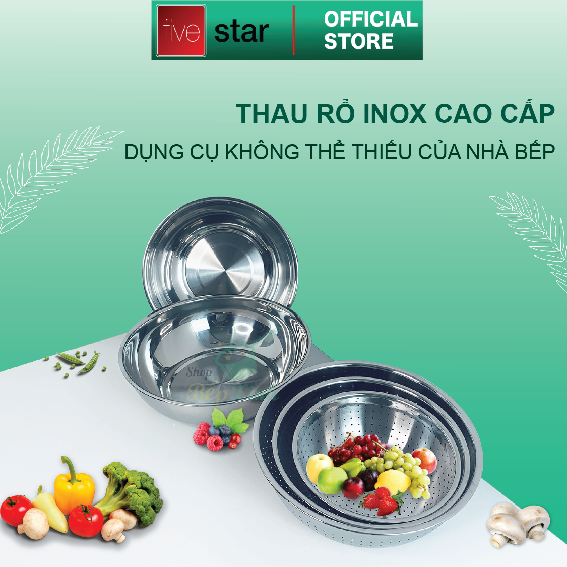 Thau inox cao cấp Fivestar dày đẹp 30cm / 32cm , Dễ Dàng Vệ sinh