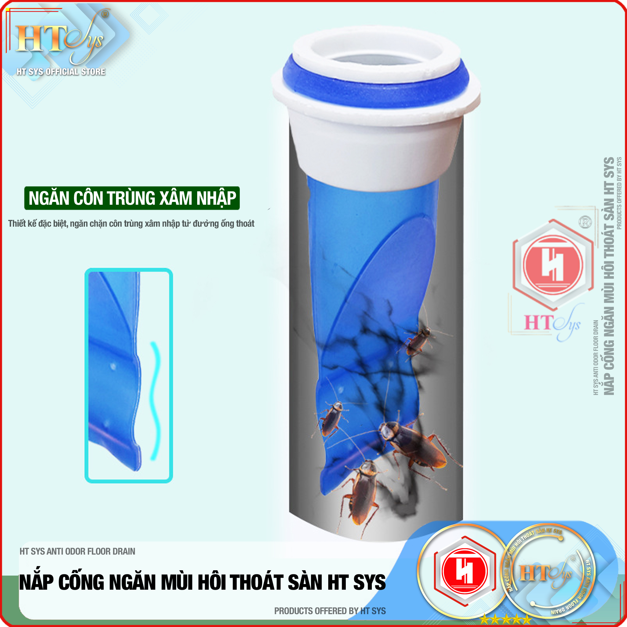 Combo 3 Dụng cụ bịt nắp cống silicon HT SYS - Ngăn mùi thoát sàn - Ngăn trào ngược nhà tắm - Ngăn côn trùng xâm nhập