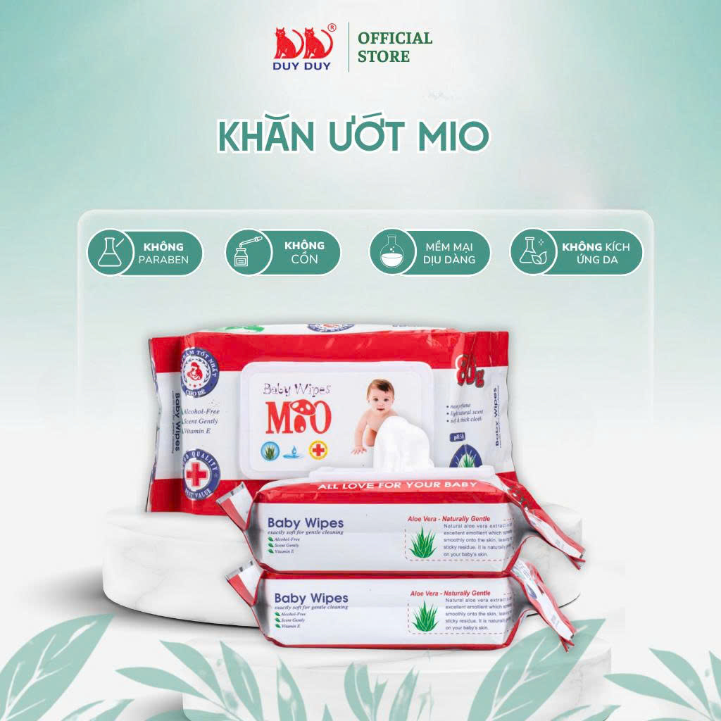 Khăn ướt cho bé Baby Mio vải không dệt rayon cao cấp 55 miếng (13.5x20cm) không paraben