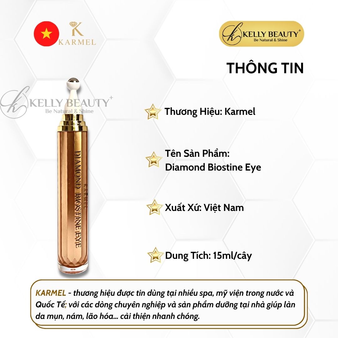 Karmel Diamond Biostine Eye – Tinh Chất Làm Mờ Nếp Nhăn Vùng Mắt Trán Miệng; Chống Lão Hóa, Đàn Hồi Da | Kelly Beauty