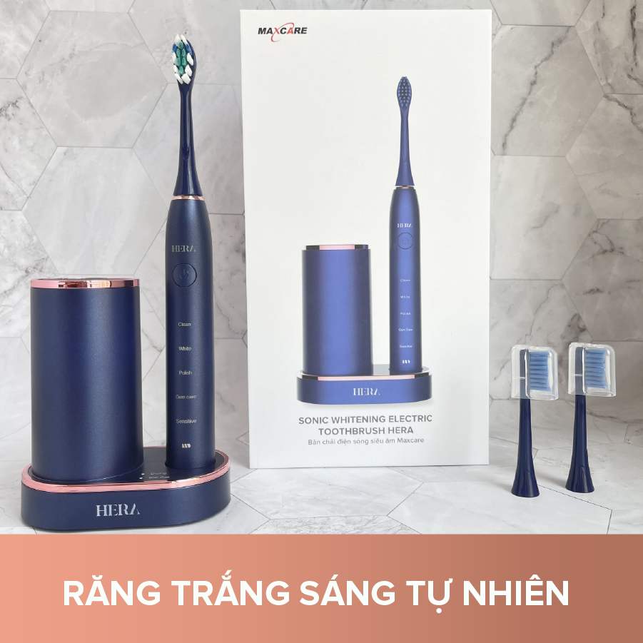 Bàn chải điện MAXCARE Hera Whitening diệt khuẩn sấy khô UVC tự động tặng kèm bộ bàn chải và túi du lịch