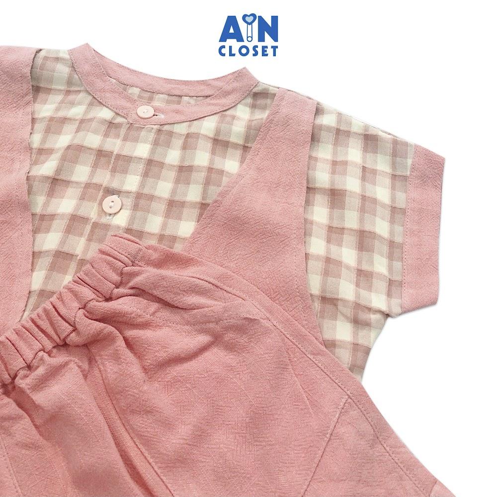 Bộ quần áo ngắn bé trai họa tiết Gile caro hồng ruốc - AICDBTHNCM9V - AIN Closet