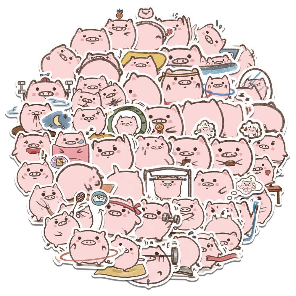 Sticker lợn hồng chibi hoạt hình cute trang trí mũ bảo hiểm, guitar, ukulele, điện thoại, sổ tay, laptop-mẫu S64