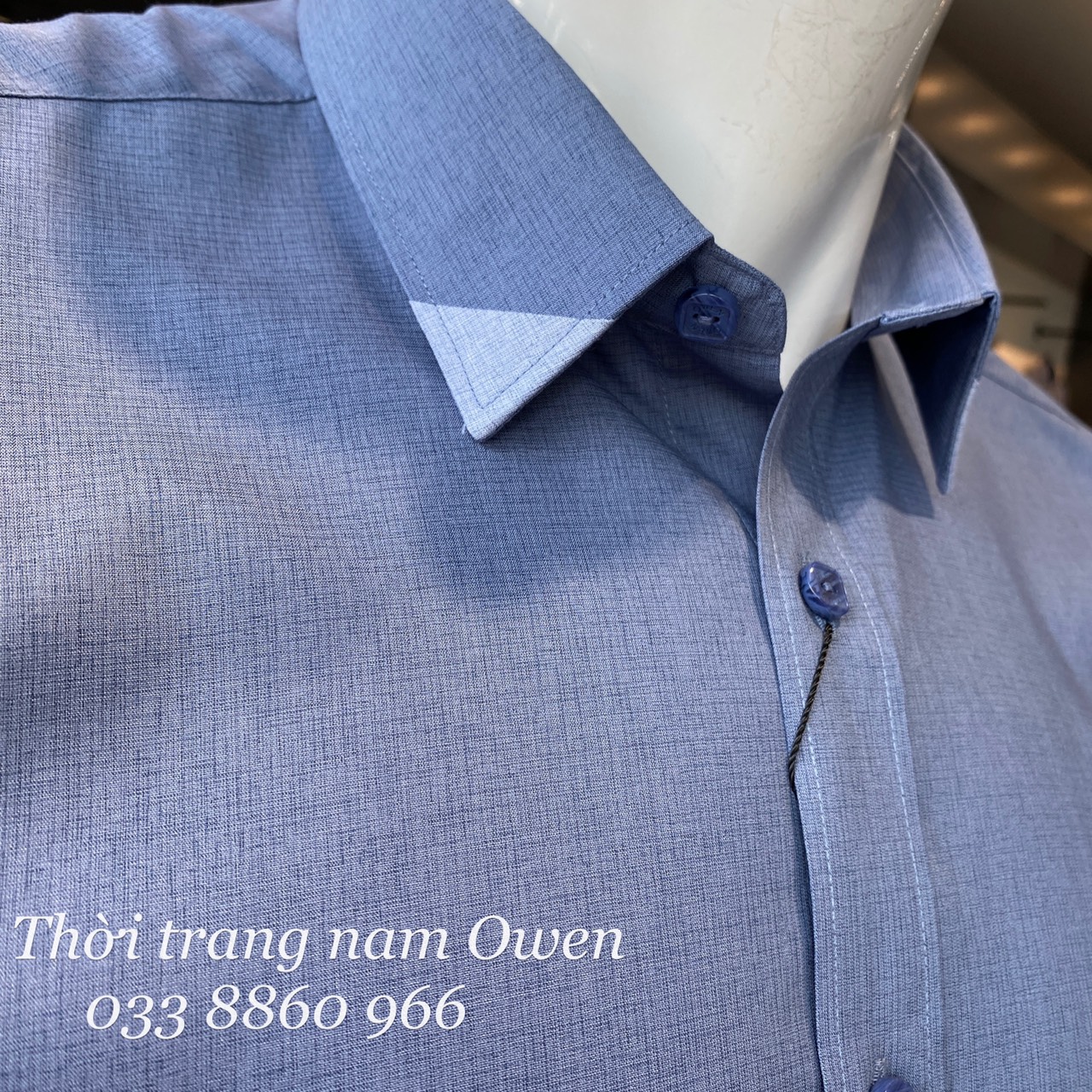 OWEN - Áo sơ mi dài tay Owen Regular fit sợi sồi màu xanh xám đậm 23419