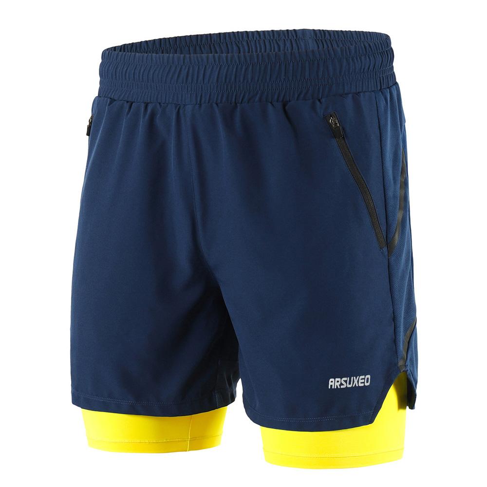 Quần short thể thao nam 2 lớp ,chất liệu polyester cao cấp, thoáng khí và nhanh khô.Thắt lưng đàn hồi với dây rút bên trong, Các túi bên có khóa kéo