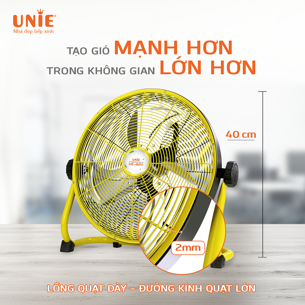 Quạt sạc tích điện UNIE UE-880 sạc 2.5h sử dụng 48h - Hàng chính hãng