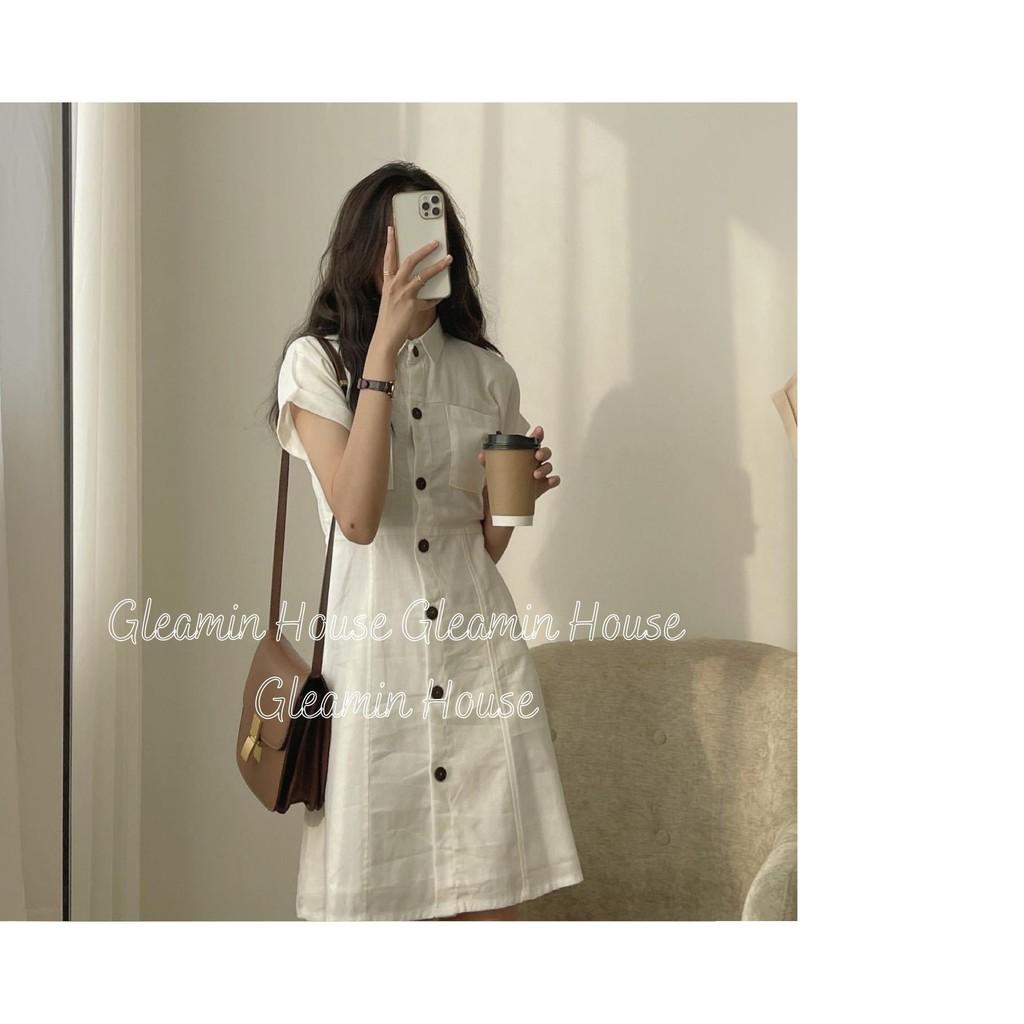 Váy đũi/thô mát túi ngực cổ đức 1 hàng cúc /Đầm linen cổ sơmi suông 3 màu