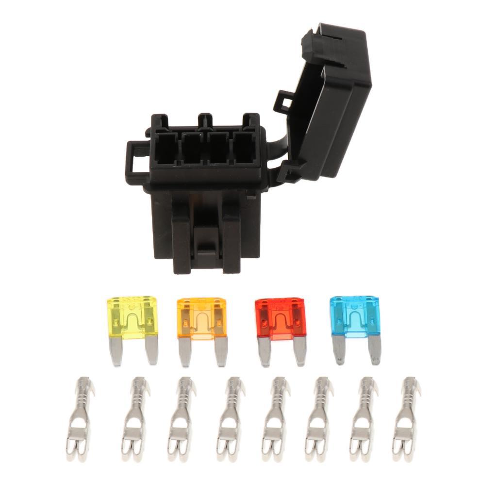 Automotive Marine RV Boat Fuse Relay Holder 4-Slot Relay Box 1 Relay 4 Fuses