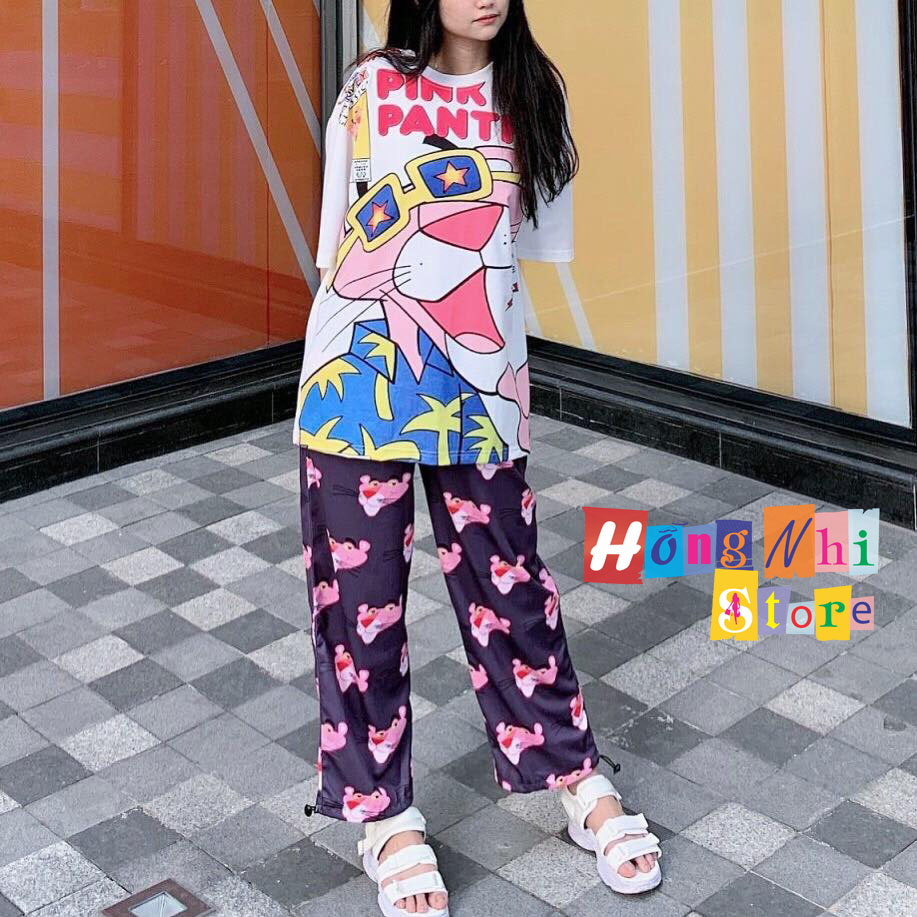 Quần Hoạt Hình Dài Dây Rút Lai Báo Hồng Cartoon Pant Oversize Ulzzang Unisex - MM