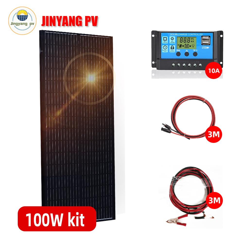 Tấm pin mặt trời Jingyang 100w 140w 200w 280w 300W 18V Cứng 25 năm Tuổi thọ tế bào quang điện đơn tinh thể Bộ sạc pin 12V Màu sắc: Hệ thống đen 100w