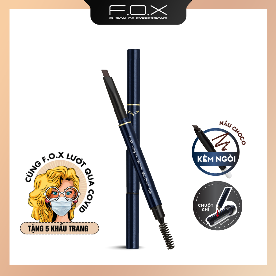Chì Kẻ Mày Fox Đầu Tam Giác Kèm Ngòi Triangular Eyebrow With Mascara Brush 0.25G - Dark Brown Nâu Đâm