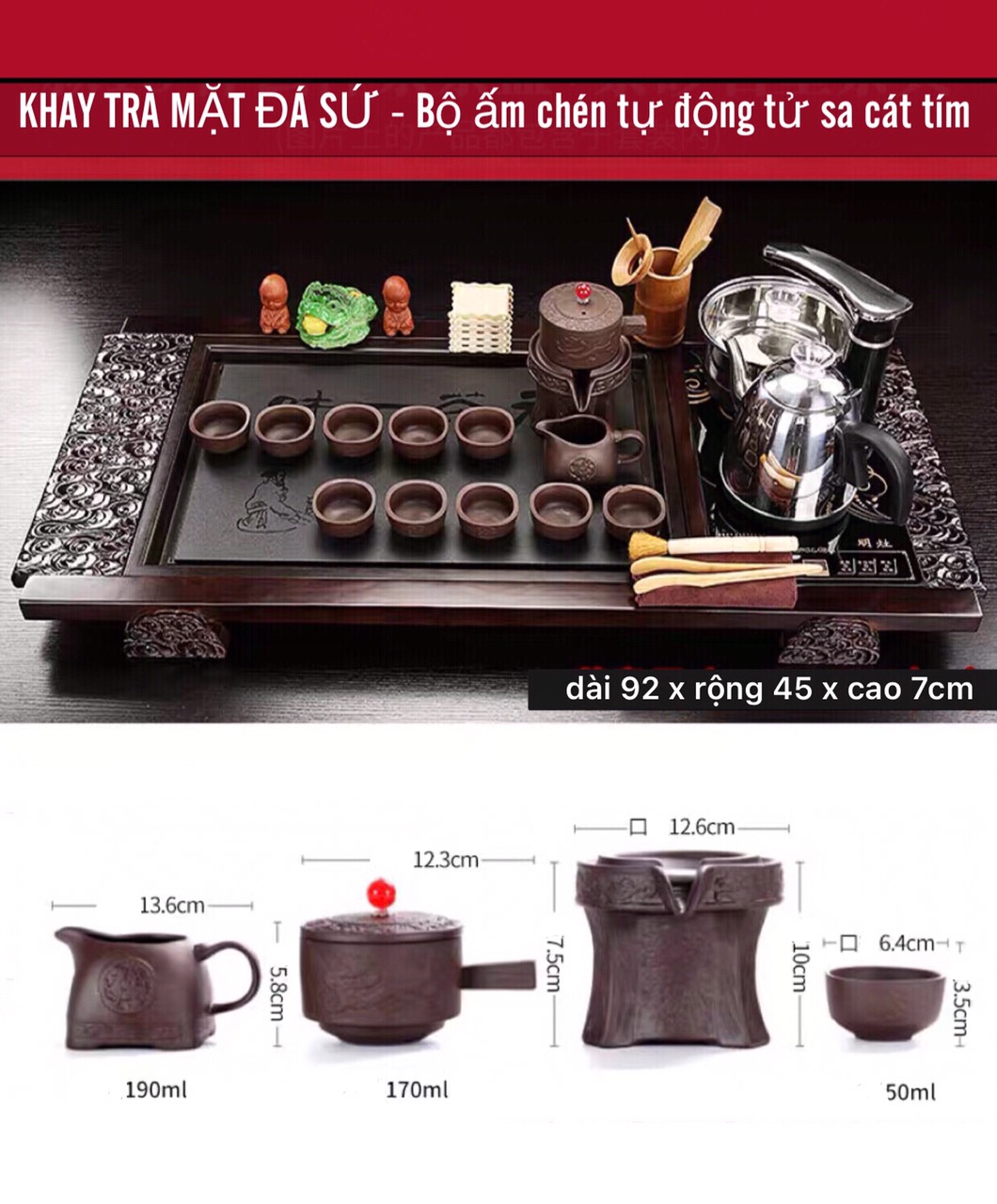 Bộ bàn trà điện đa năng thông minh ,khung gỗ mặt đá sứ đẹp cao cấp , Bếp đun nước cảm ứng inox , Ấm chén trà đạo độc lạ cối xay tự động -0914 , sản phẩm bao gồm đầy đủ như hình
