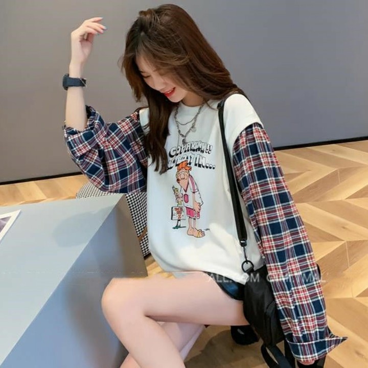 Áo thun tay sọc caro hoạt hình Mã: AX4167