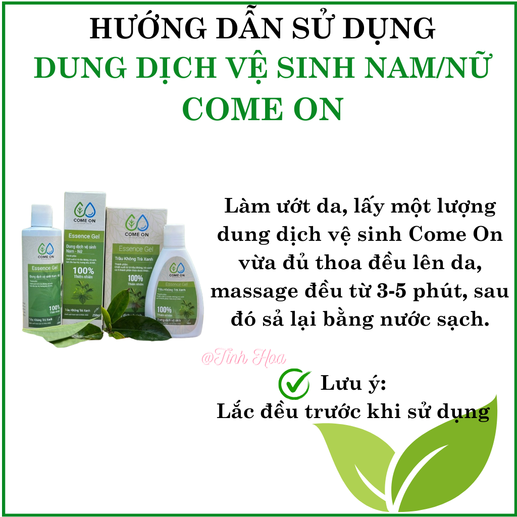 Dung dịch vệ sinh Nam/Nữ Come On chai 160ml, 100% thiên nhiên khử mùi hôi giảm viêm