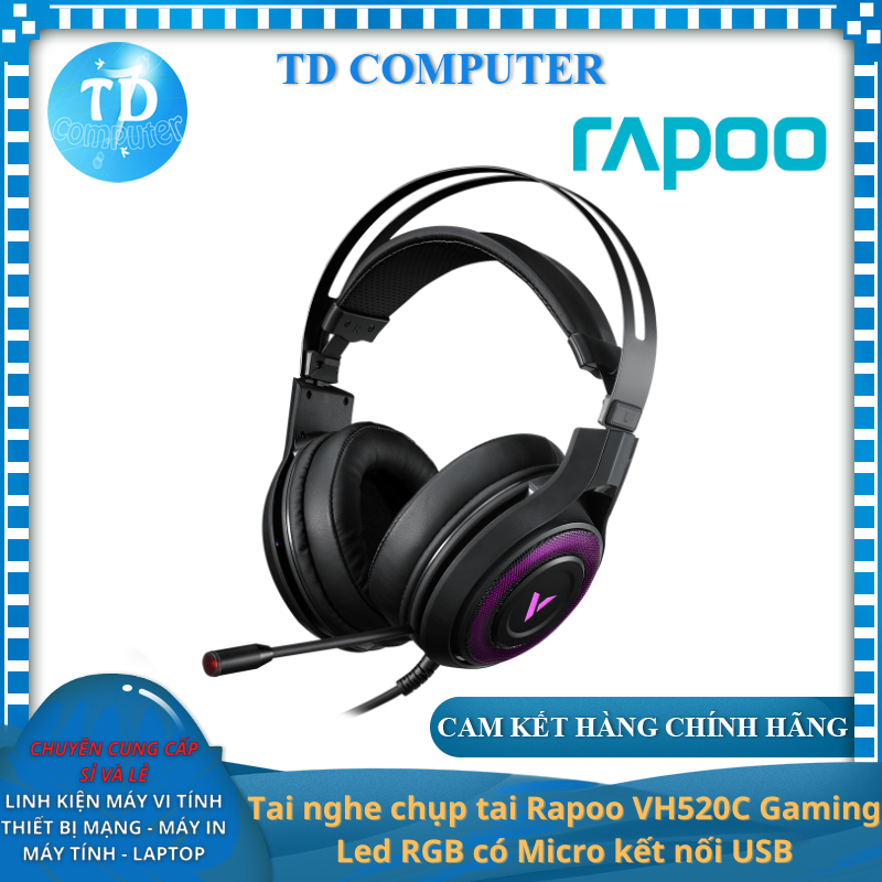 Tai nghe chụp tai Rapoo VH520C Gaming Led RGB có Micro kết nối USB - Hàng chính hãng Nam Thành phân phối