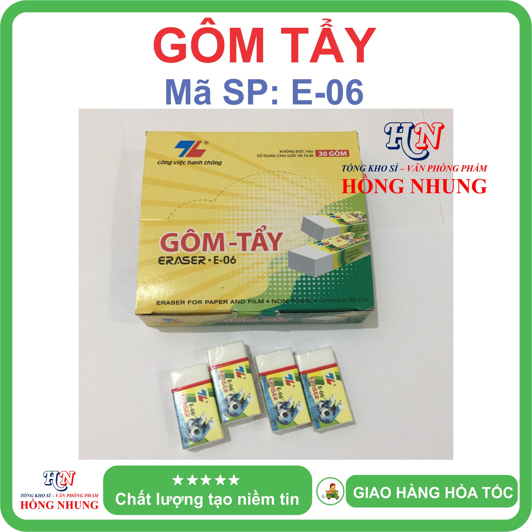 [SALE] Gôm Tẩy E-06 / TP-E09 - Màu Sắc Dễ Thương, An toàn cho bé, Giúp các bé ham học