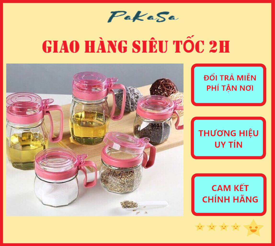 Bộ Hủ Gia Vị Nhà Bếp - Bộ 5 Hủ Gia Vị Thủy Tinh Kèm Muỗng PaKaSa - Hàng Chính Hãng