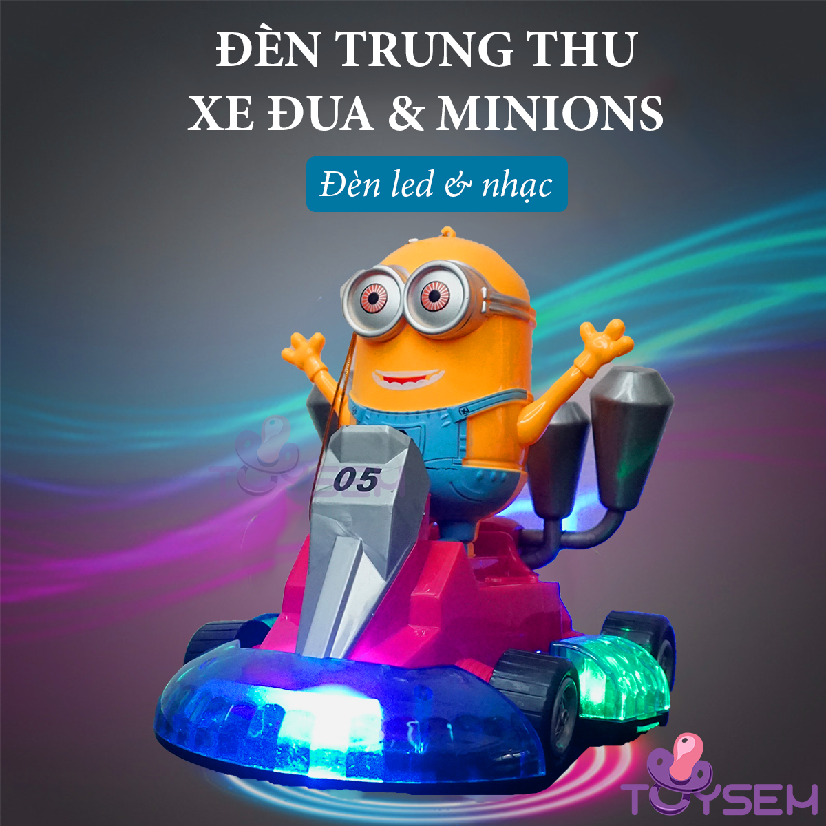 Đồ chơi lồng đèn trung thu xe đua và minions Toysem có đèn và nhạc xoay 360 độ - Quà tặng sinh nhật trung thu cho bé