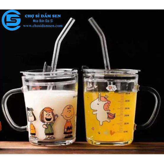 Ly cốc có nắp chịu nhiệt thủy tinh có chia vạch , cốc ly pha sữa cho bé