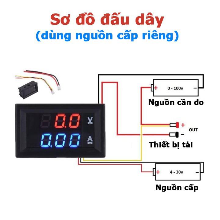 Đồng hồ đo dòng điện điện áp DC một chiều 0-100V 10A đo pin năng lượng mặt trời sạc điện thoại