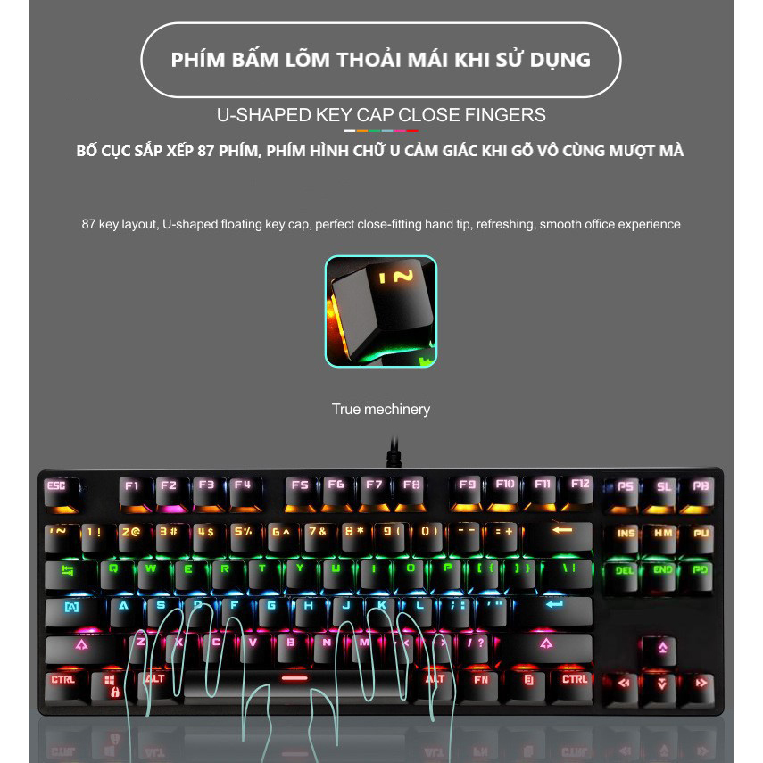 Hình ảnh Bàn phím cơ máy tính - Bàn phím cơ gaming Crack K2 PRO, LED RGB 10 chế độ nháy khác nhau dành cho máy tính, laptop