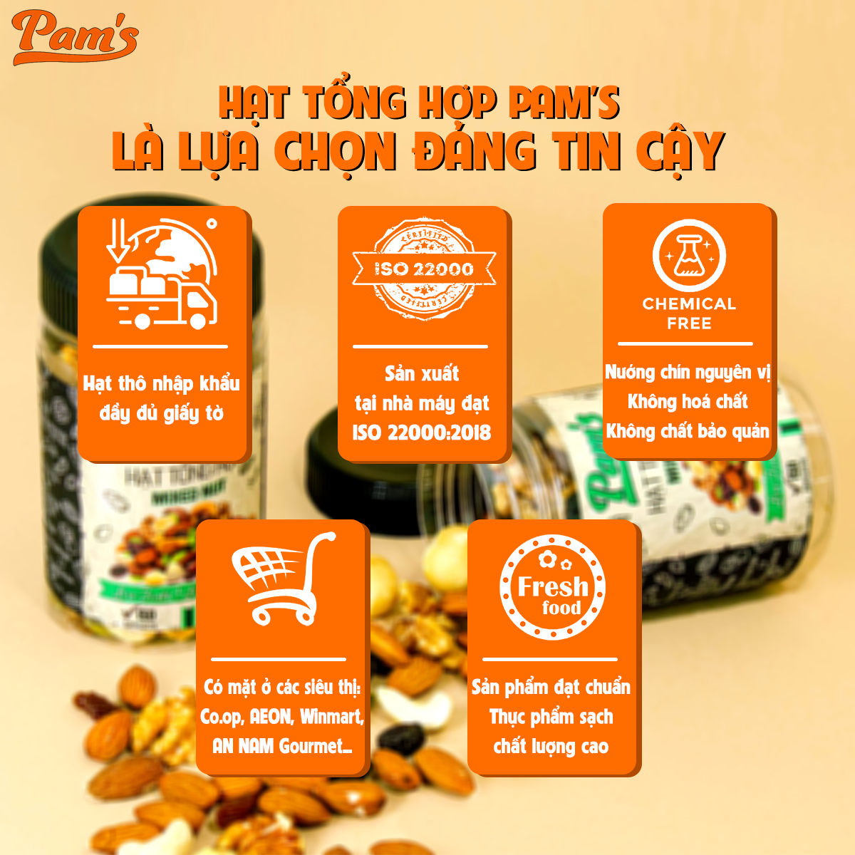 Mua Hạt Dinh Dưỡng Tổng Hợp Mix 6 Loại Macca, Hạnh Nhân, Hạt Điều, Nhân Hạt Óc Chó, Hạt Bí, Nho Úc Pams - 160g tại Pams Hat Dinh Duong Mua Hạt Dinh Dưỡng Tổng Hợp Mix 6 Loại Macca, Hạnh Nhân, Hạt Điều, Nhân Hạt Óc Chó, Hạt Bí, Nho Úc Pams - 160G Tại Pams Hat Dinh Duong