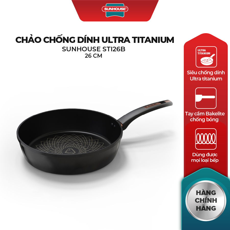 Chảo chống dính Ultra titanium Sunhouse STB - Dùng cho mọi loại bếp - Hàng chính hãng