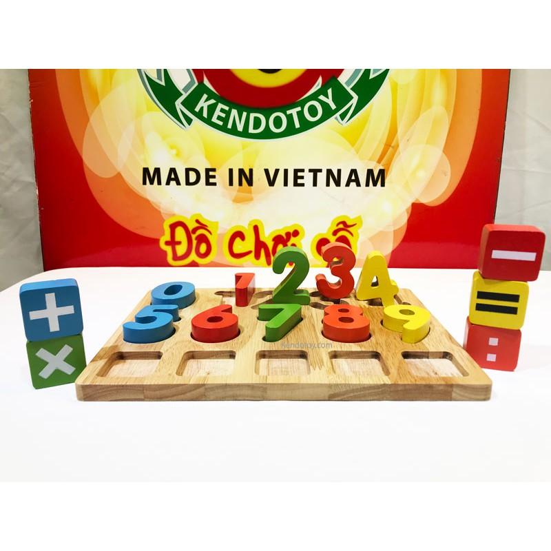 Combo đồ chơi giỏ thả 12 khối và bảng số bằng gỗ Việt Nam