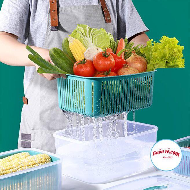 Bộ 5 hộp đựng thực phẩm kèm rổ có nắp đậy bảo quản trong tủ lạnh thiết kế 2 lớp đa năng 01464