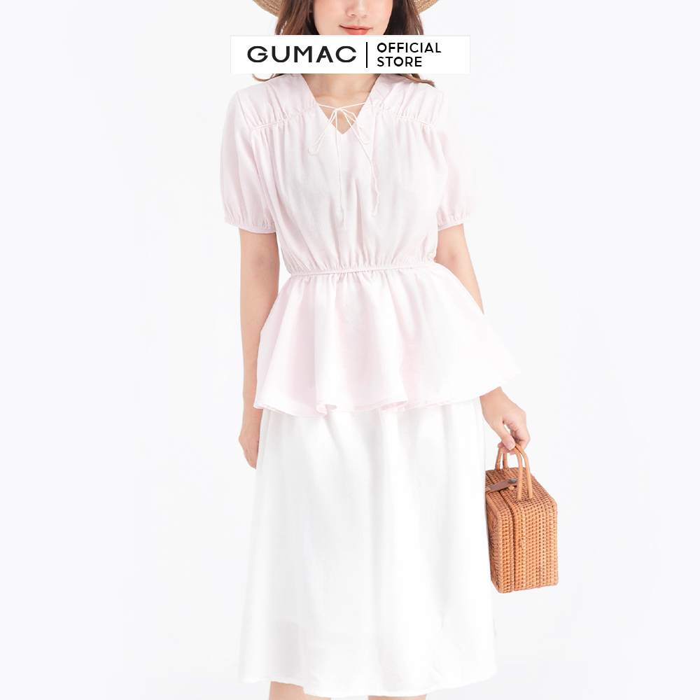 Áo sơ mi nữ cổ V eo chun GUMAC AB678