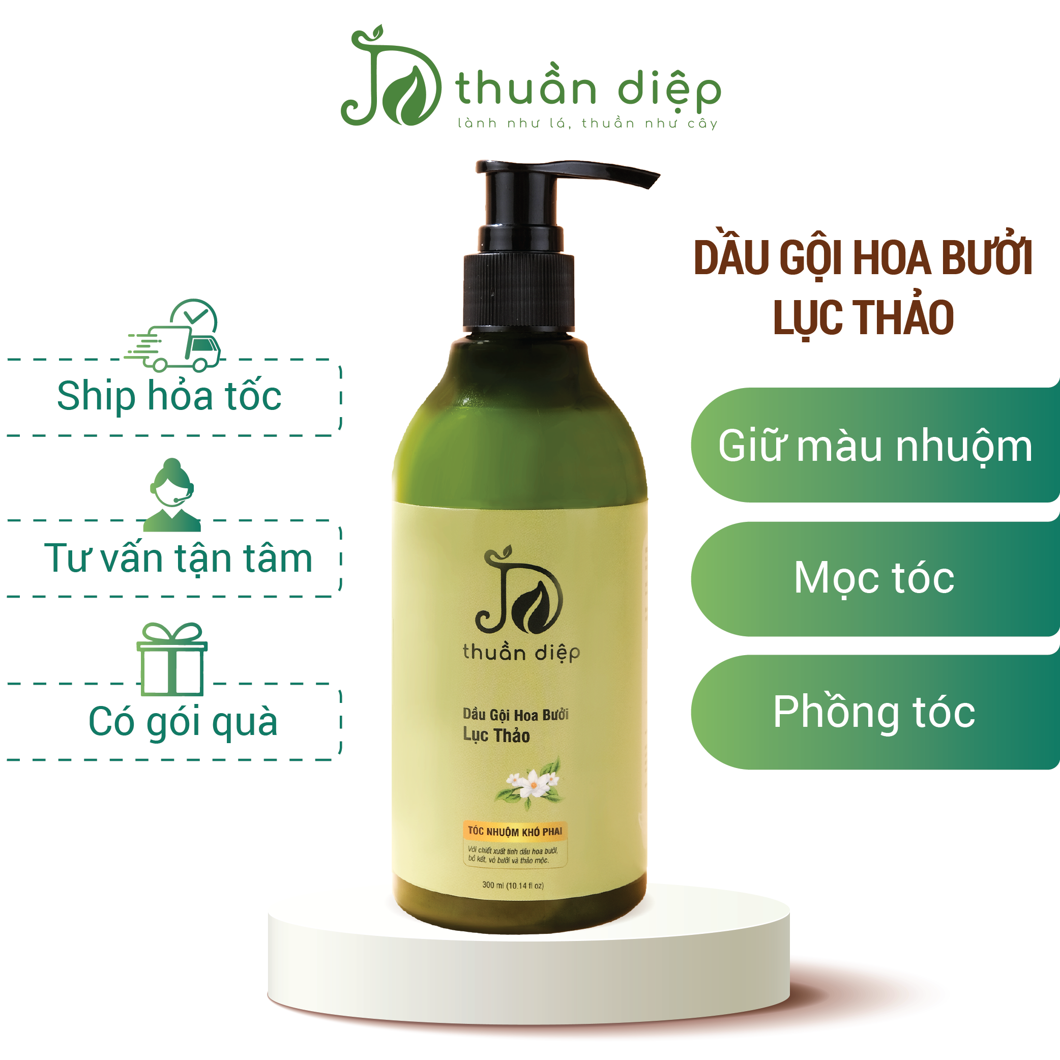 Dầu gội Hoa Bưởi Lục Thảo thảo dược thiên nhiên giảm gãy rụng nuôi dưỡng tóc Thuần Diệp