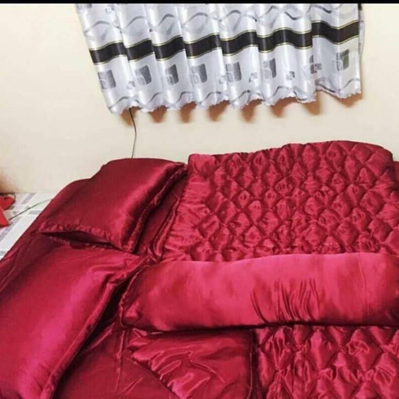 Bộ 5 Món Chăn Trần Bông Ga Gối Phi Lụa Lan Pham Bedding Mát Mịn - Đỏ Tươi