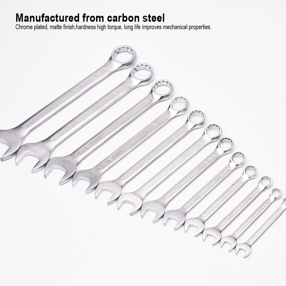 Bộ Cờ Lê 2 Đầu 15 Món – Mạ Chrome Chống Gỉ – Kích Thước 8–32mm – Có Túi Treo