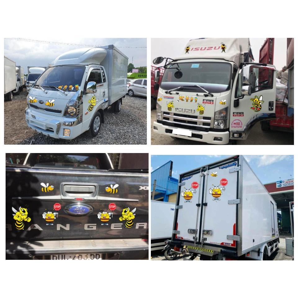 Decal trang trí xe ô tô, xe tải, xe khách, xe 4 chỗ, 5 chỗ ong vàng, khỉ con, cá mập dán được nhiều dòng xe
