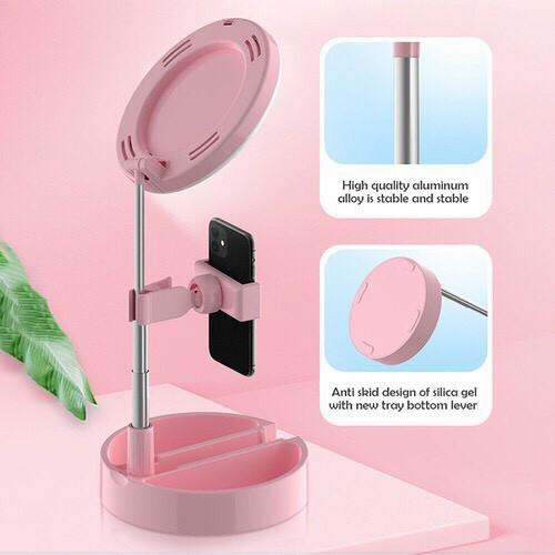 PVN18882 Gương trang điểm gấp gọn có đèn Led Livestream tích hợp giá đỡ và kẹp điện thoại T2