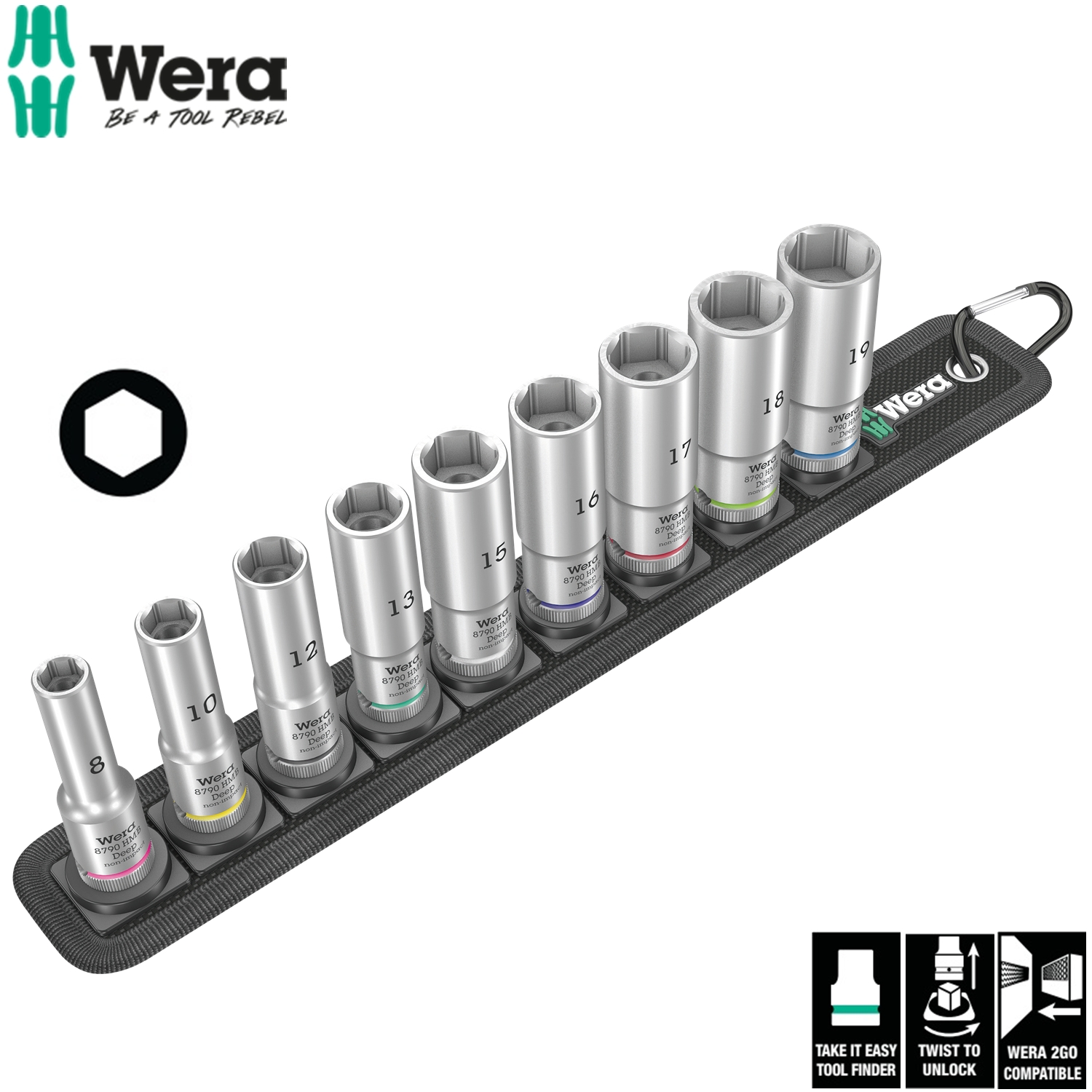 Bộ đầu tuýp dài 3/8&quot; Wera 05004545001 Belt B Deep 1 socket gồm 9 cái