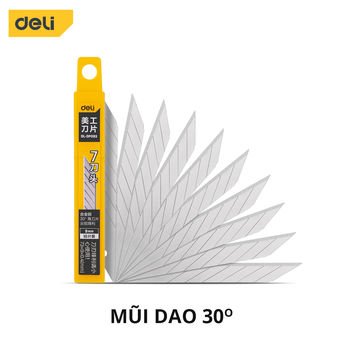 Hộp 10 Lưỡi Dao Deli, Chất Liệu Thép Hợp Kim Siêu Bền, Sắc Bén, Mũi Dao 30 Độ - DL-DP093