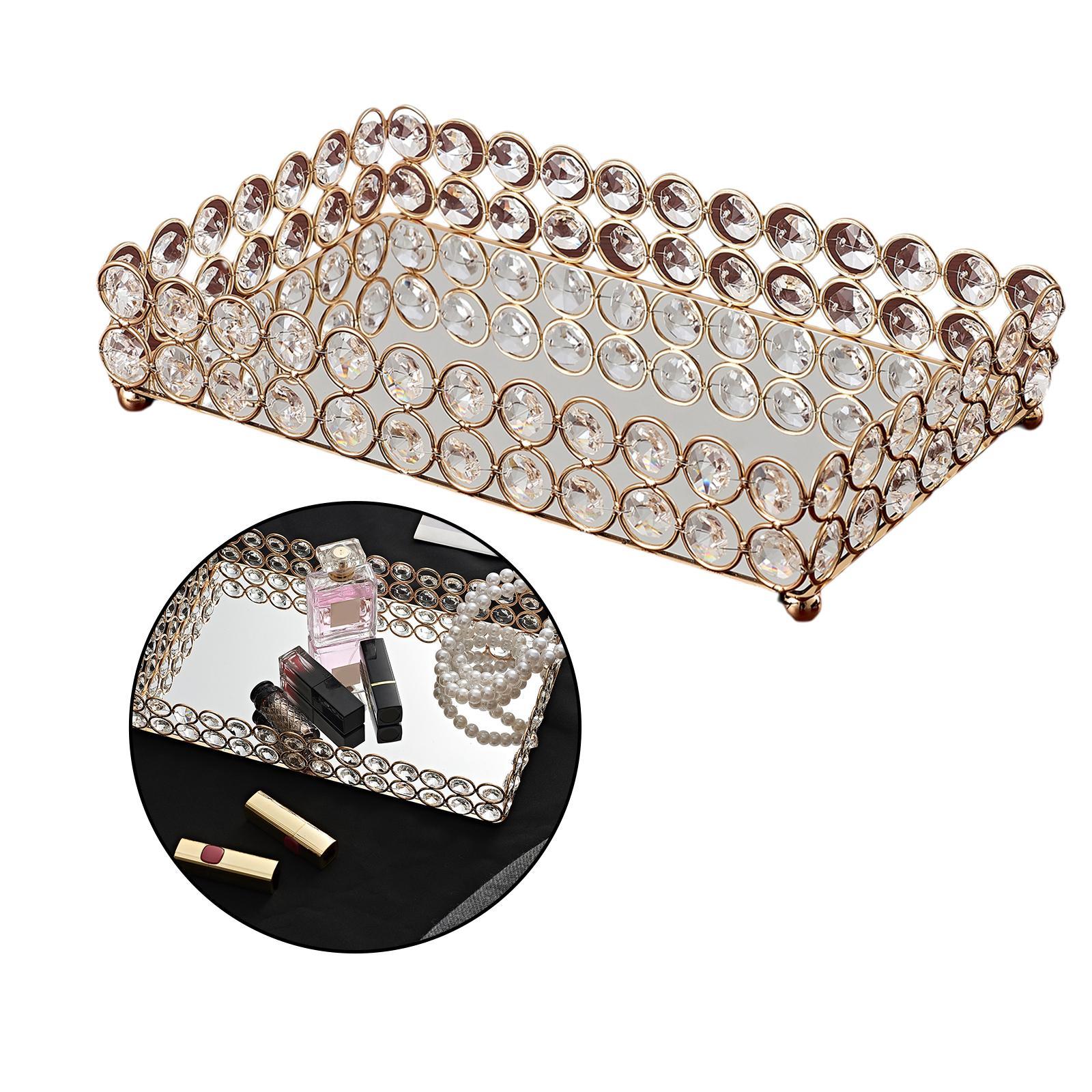 3 Size - Mirrored Tray Home Decor Crystal Vanity Makeup Perfume Jewelry Tray