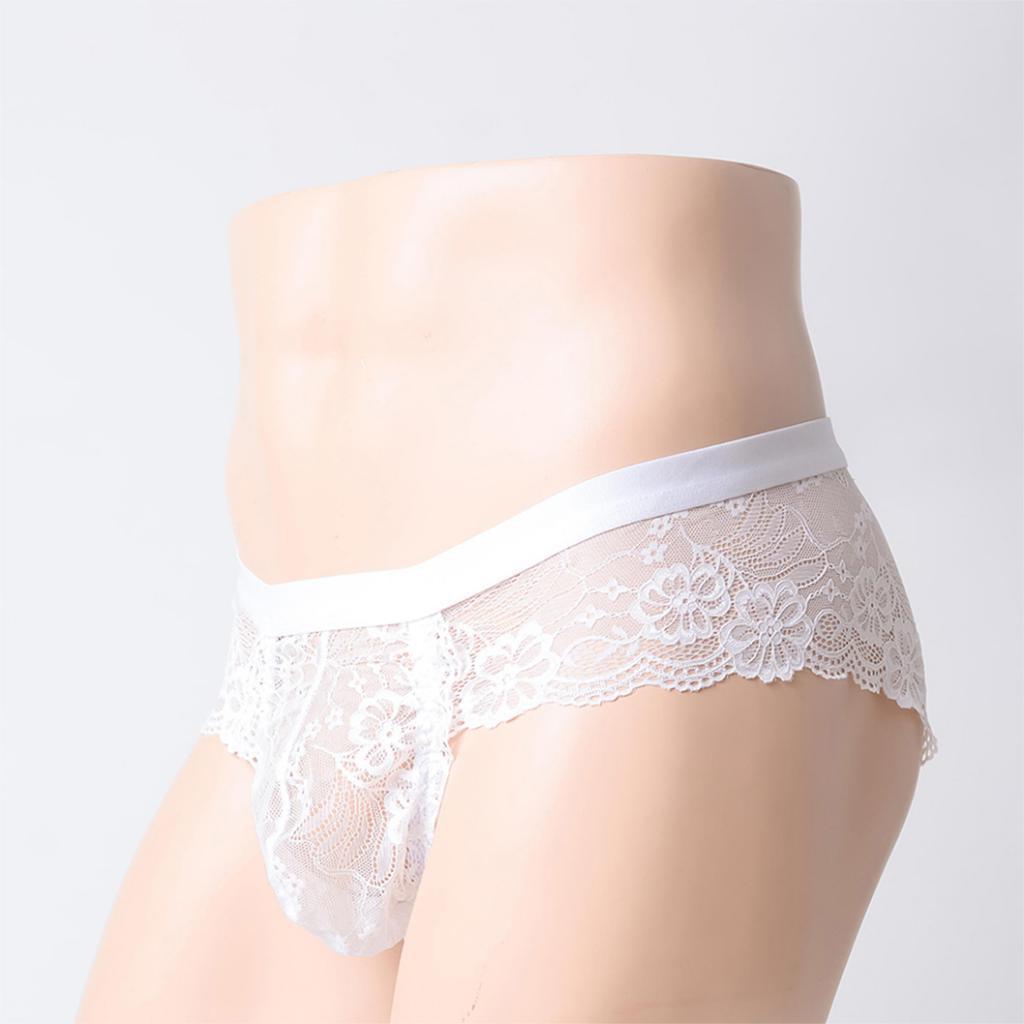 2pcs Stretchy Sheer Lace See Through Panties Pouch Thong Underwear Lingerie for Men