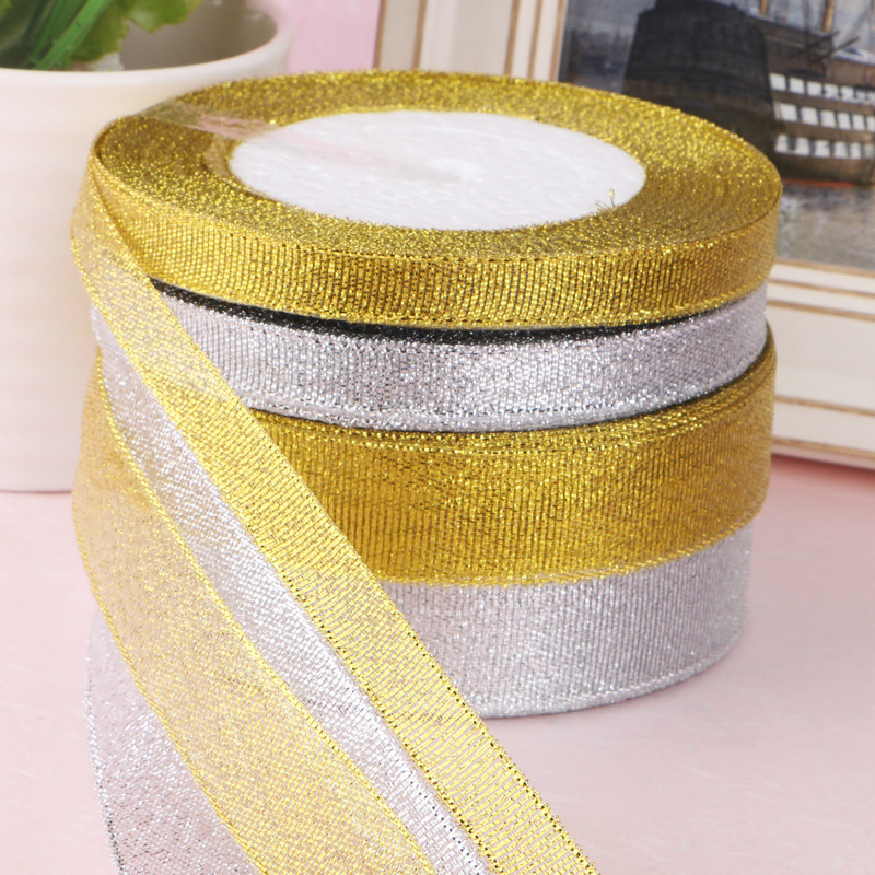 COMBO 2 Cuộn Ruy Băng Kim Tuyến/ Duy Băng Nhũ Bạc + Vàng