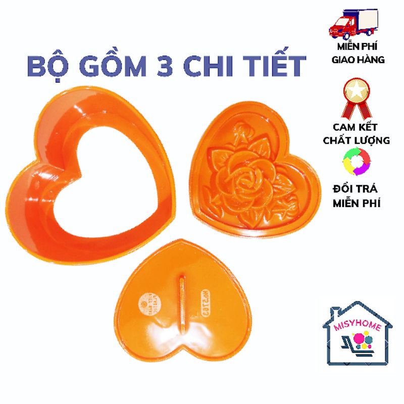 Khuôn xôi hình trái tim in hoa hồng hàng Cao cấp việt nhật