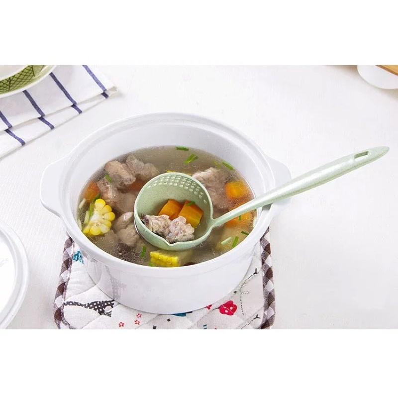 Muôi muỗng múc canh lúa mạch 2 trong 1 có lỗ vớt thức ăn lọc nước - Vá ăn lẩu thông minh 2in1lọc dầu lọc nước lẩu
