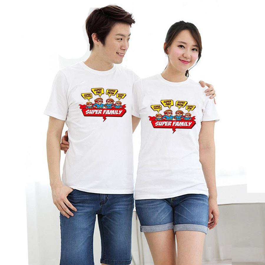 Áo thun cặp đôi in hình gia đình siêu nhân form rộng phong cách hàn quốc