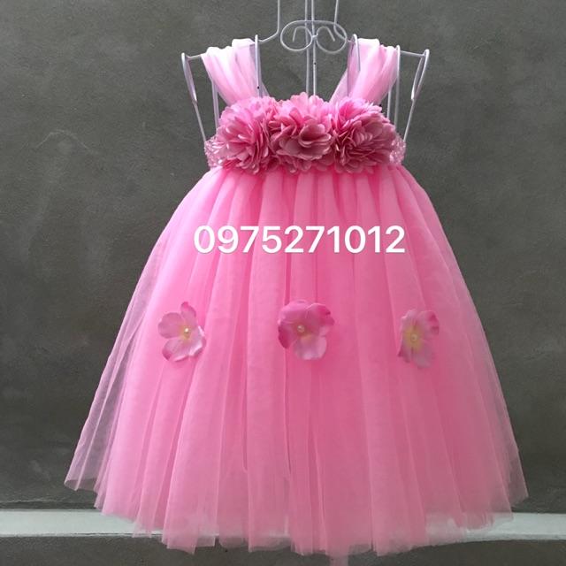 Đầm công chúa bé gái ️️ Đầm hồng hoa xù 3 tú cầu cho bé gái