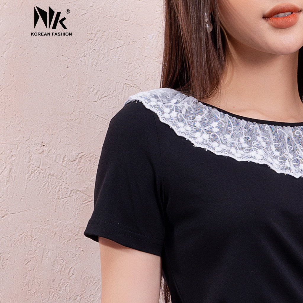 Áo Thun Nữ NK Fashion Thiết Kế Cổ Bèo Thanh Lịch, Chất Liệu Vải Nhập Khẩu Hàn Mềm Mại, Thoáng Mát NKAT2201006