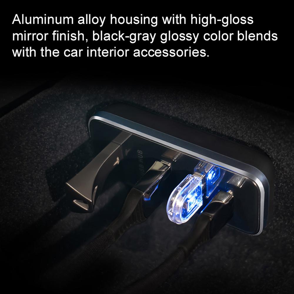 In-car Hub USB Docking Station Car Gloves Box USB Splitter 4-in-1 USB Adapter Auto Recharge Accessories for Model 3/Y