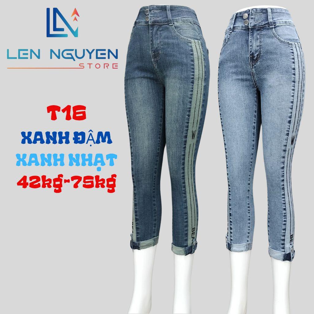T16_Quần jean nữ, 9 tất, lưng cao, quần bò nữ dáng ôm, quần rin nữ có big size, cho 42kg đến 75kg,LEN NGUYEN STORE - Xanh Nhạt