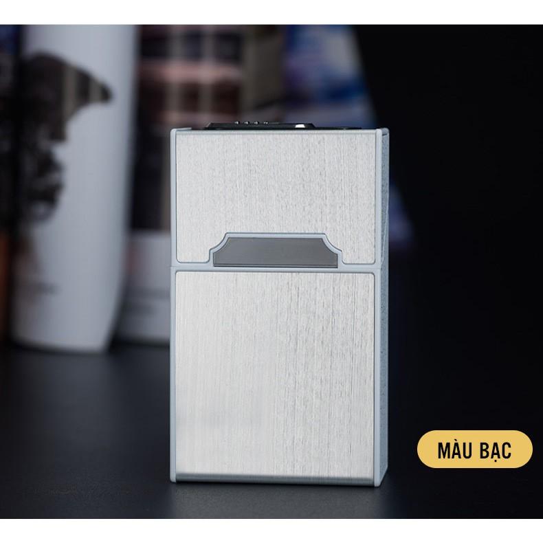 Hộp đựng thuốc 20 điếu đựng cả bao thuốc kiêm bật lửa điện sạc USB tiện lợi cao cấp - Bạc
